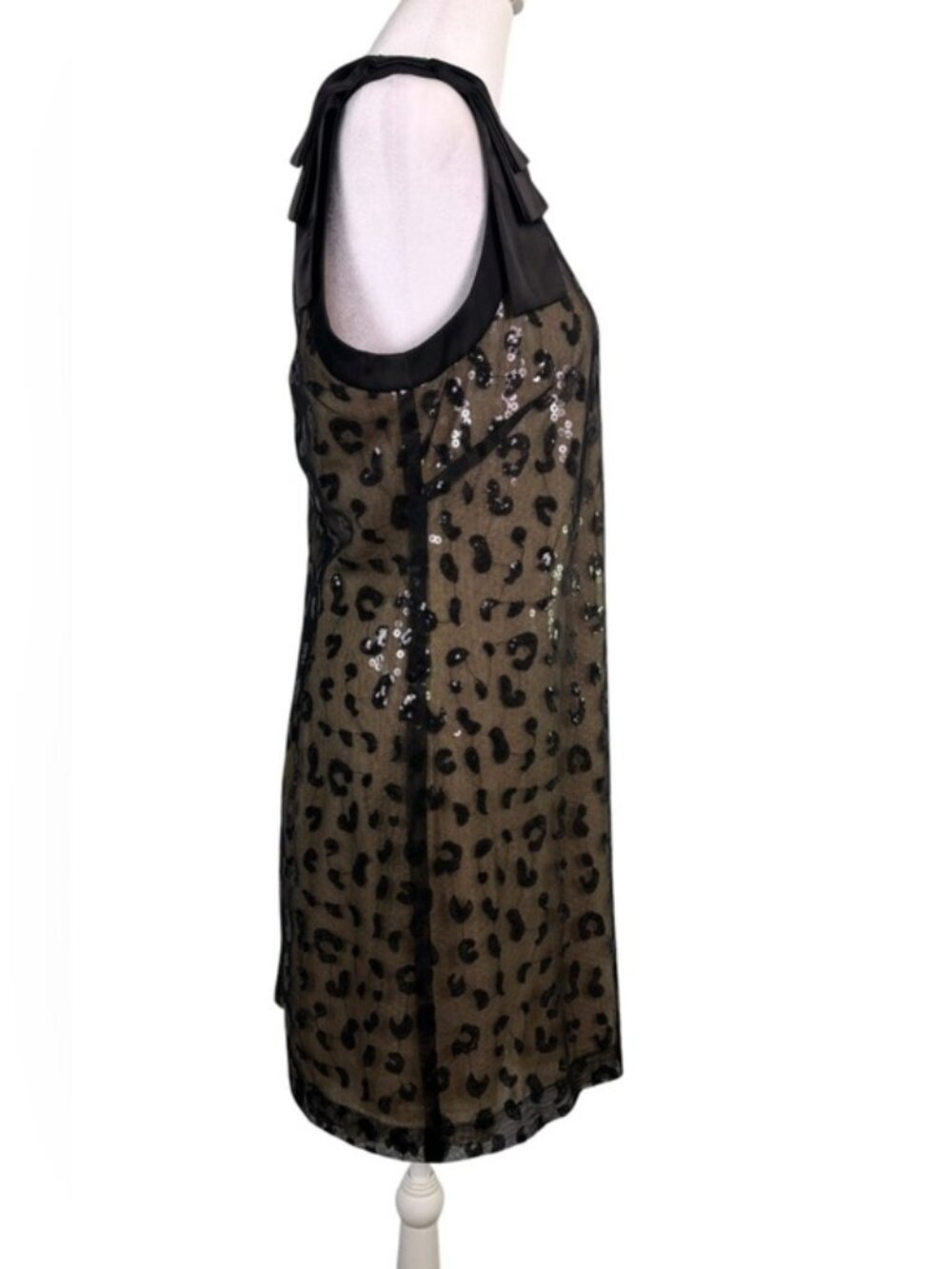 Jessica Simpson Size 10 Leopard Sequin Mesh Cocktail Sheath Dress Black Nude - Picture 7 of 12